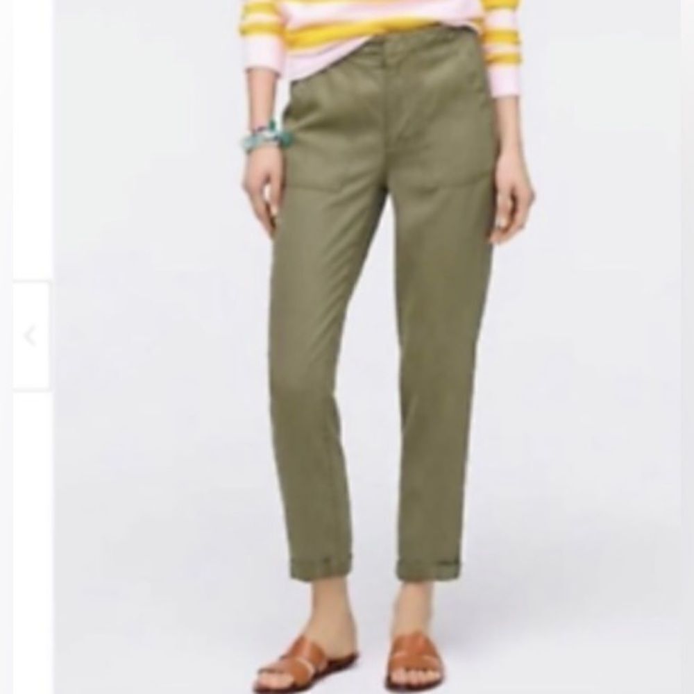 J. Crew Zip-up Seaside Pants in Army Green Zip-up Lyocell Chambray Style AJ454 8